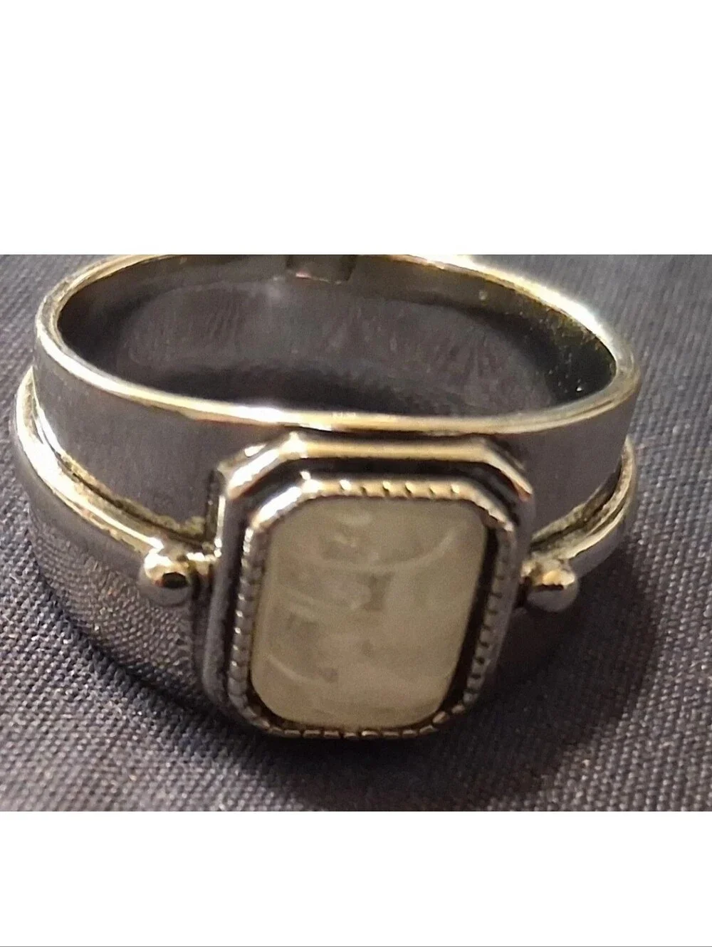 Silver Moonstone Rectangular Statement Ring - Stainless Steel Size 12